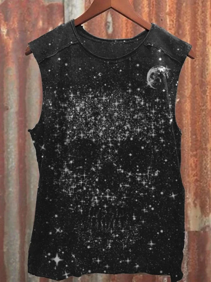 Unisex Vintage Skull Print Casual Vest
