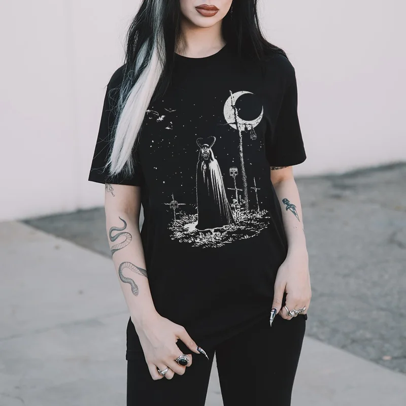 Gothic Scary Evil Night Printed Women's T-shirt -  