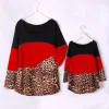 Family Matching Dresses Autumn Leopard Patchwork Shirts
