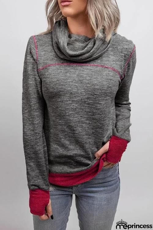 Cowl Neck Color Block Sweatshirt