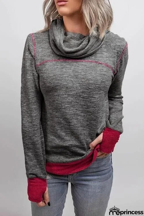Cowl Neck Color Block Sweatshirt