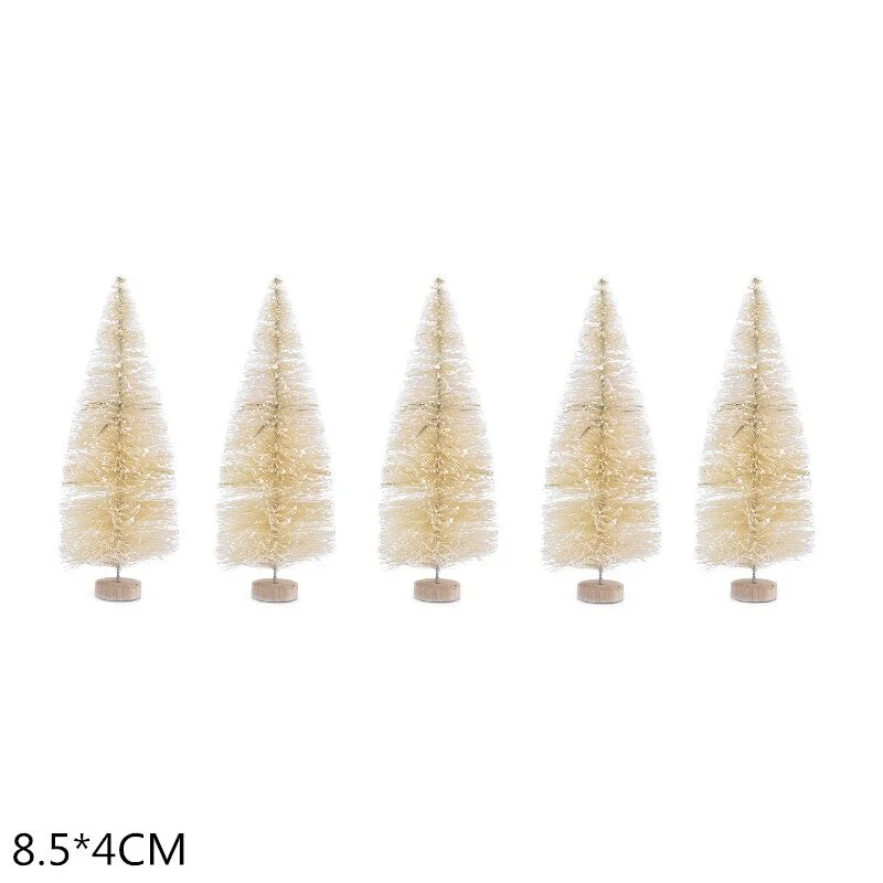 5Pcs 5-16cm Sisal Fiber Mini Christmas Tree Snow Frost Pine Tree DIY Craft Christmas Party Table Decoration Christmas Ornaments