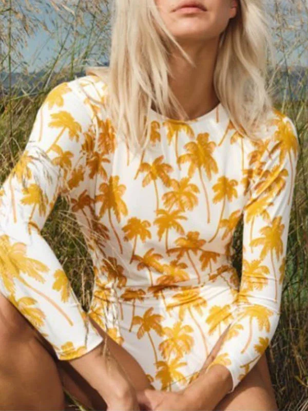 Floral Print Long Sleeve Tight Backless Wetsuit