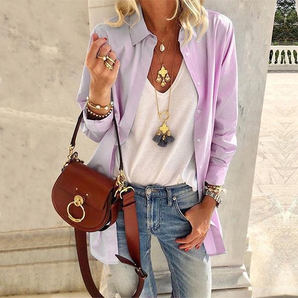 Women's Casual Solid Color Long Shirt