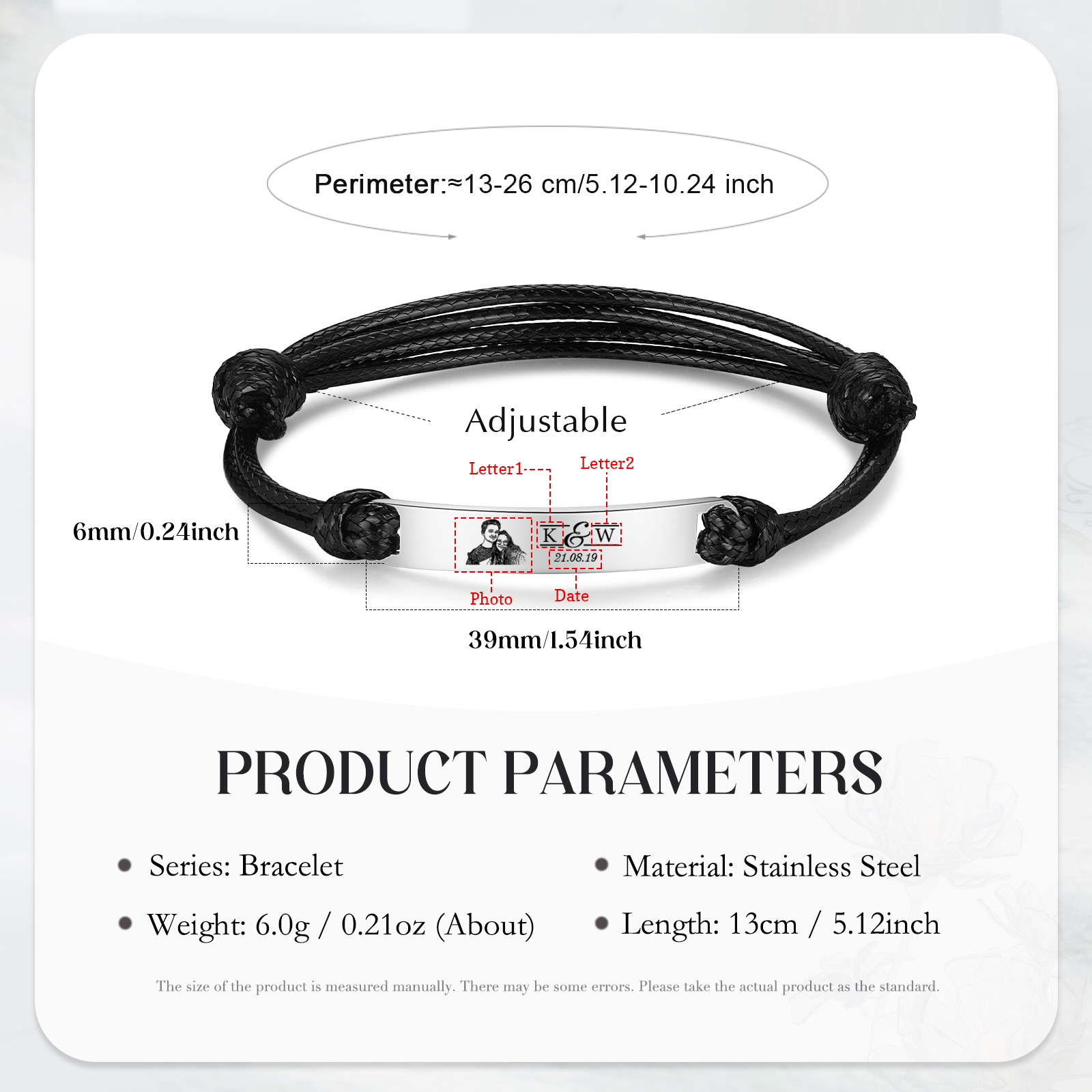 Braccialetti acciaio inox 1 nome 2 lettere e 1 foto personalizzabili per coppia multicolori da scegliere