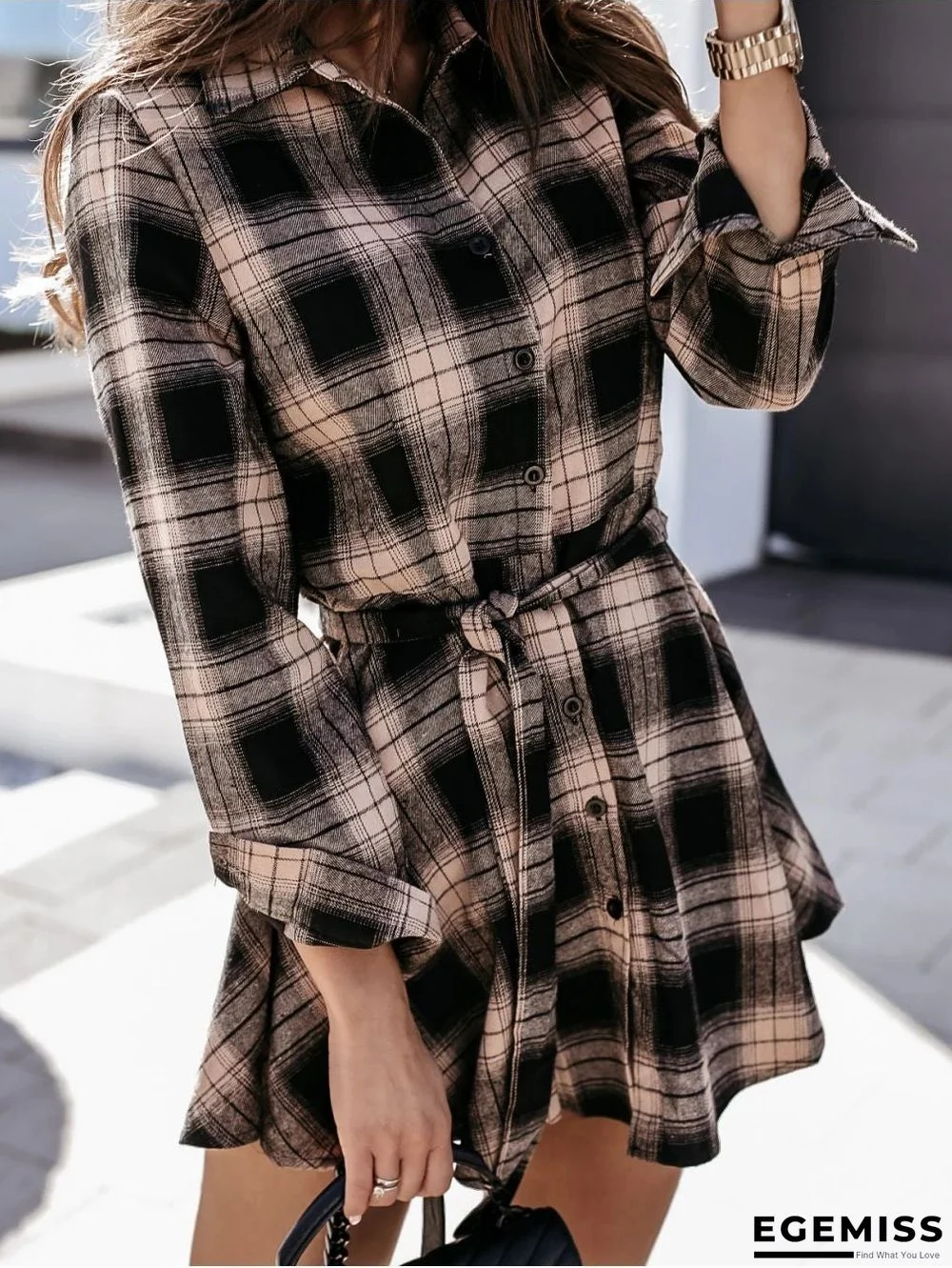 Autumn and Winter Fashion Sexy Printed Shirt Plaid Dress Skirt | EGEMISS