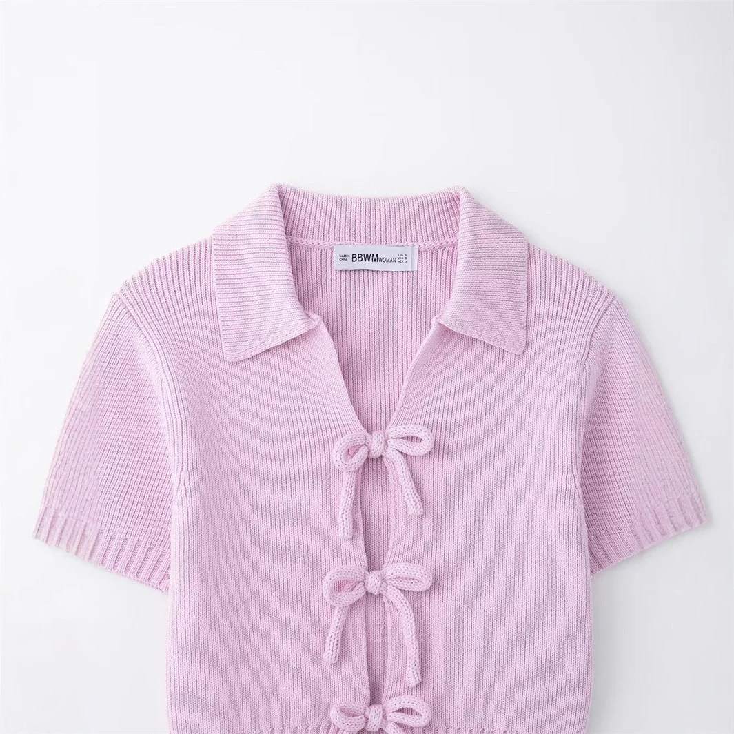Nigikala Nigikala Spring And Summer New Female Fashion Sweet Fresh Bow Knitted Top 2142007