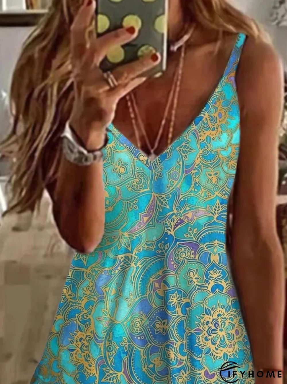 Casual Sleeveless V Neck Printed Tank Top Vests | IFYHOME