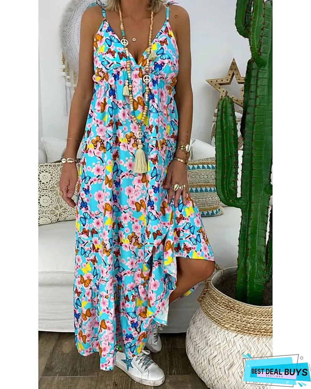 Women's Strap Dress Maxi Long Dress - Sleeveless Geometric Hot Loose Blue Red Light Blue