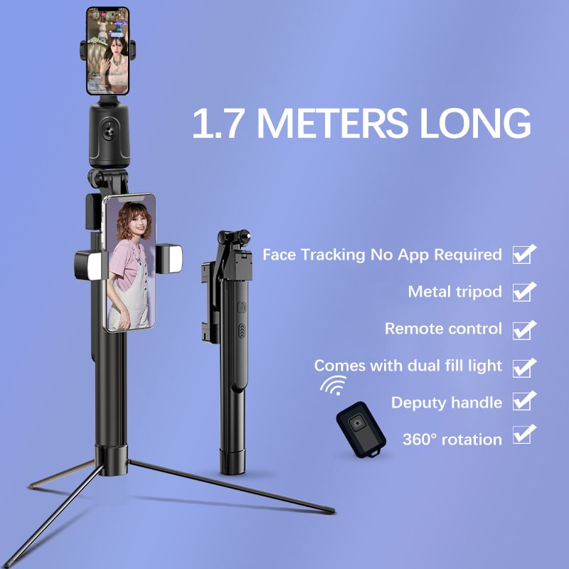360 Automatic Rotation Anti-shake Ttripod Selfie Stick[Face Tracking + No app required + Beautification Dual Fill Light]