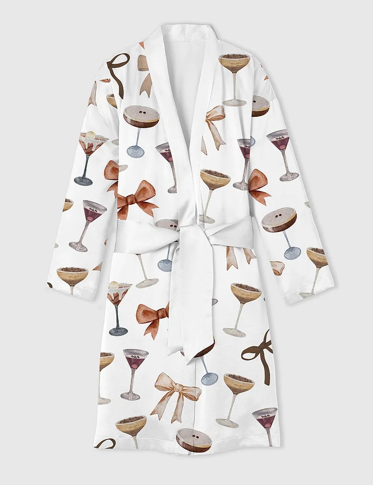 Women's Espresso Martini Coquette Bow Satin Bathrobe 