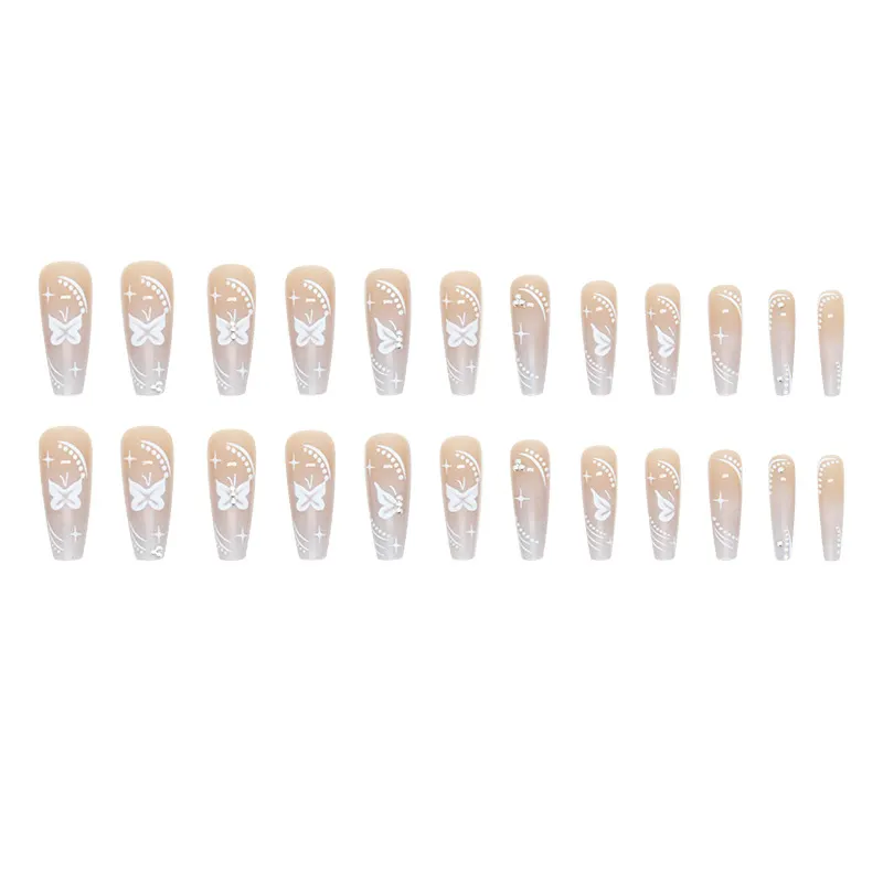 Churchf Churchf Ballet White Pure Desire Butterfly Sweet Sister Little Silver Bean Diamond Style Ballet Nail Fashion Nail Ins Wind Nail Piece