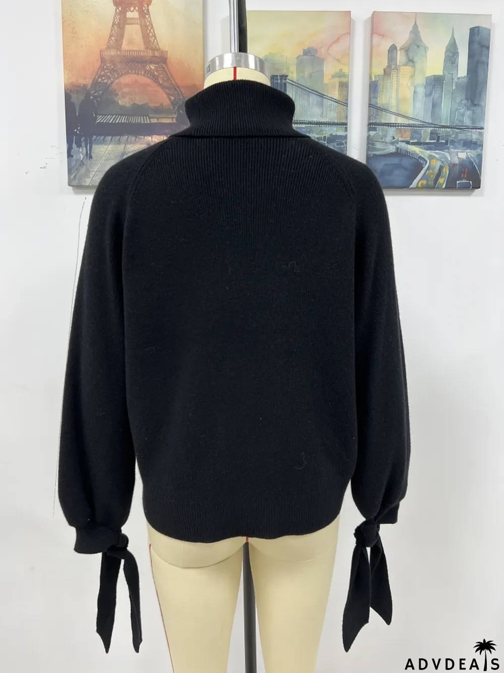 Women's autumn and winter fashion lace-up long sleeve knitting loose pullover turtleneck sweater