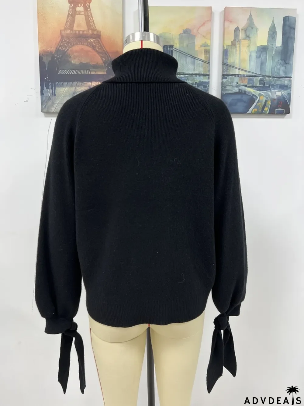 Women's autumn and winter fashion lace-up long sleeve knitting loose pullover turtleneck sweater