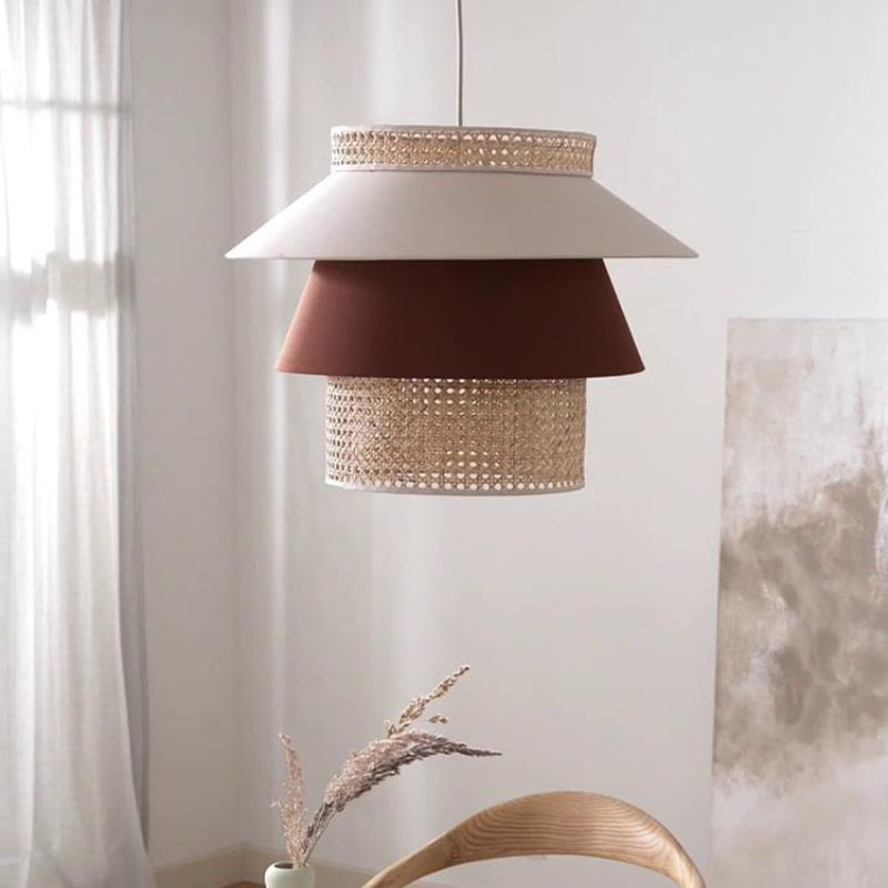 Rattan Cylinder Pendant Lights with Fabric Shade