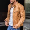Men's Stand Collar Punk Motorcycle Leather Jacket