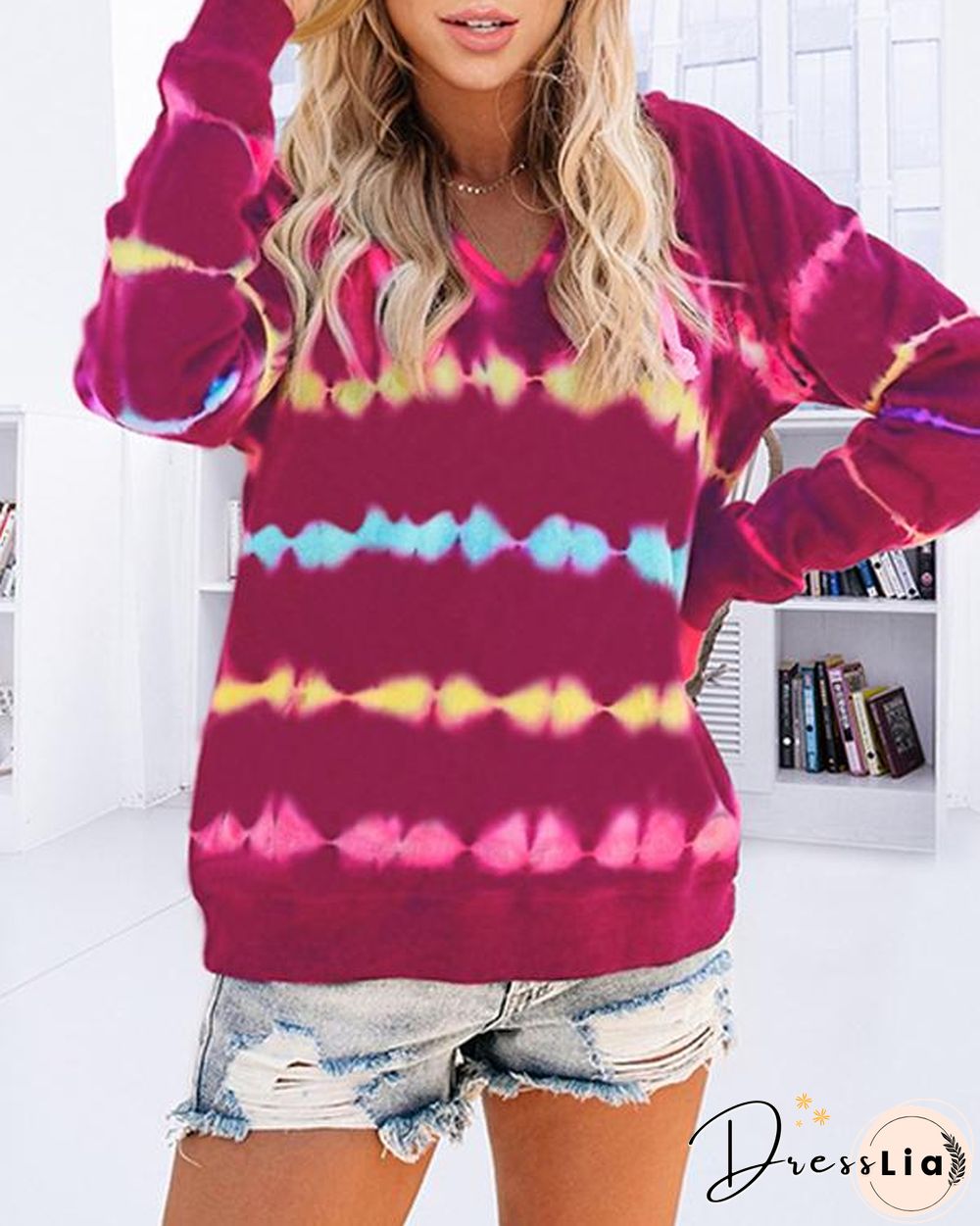 Plus Size Tie-dye Printed Hooded Sweatshirt