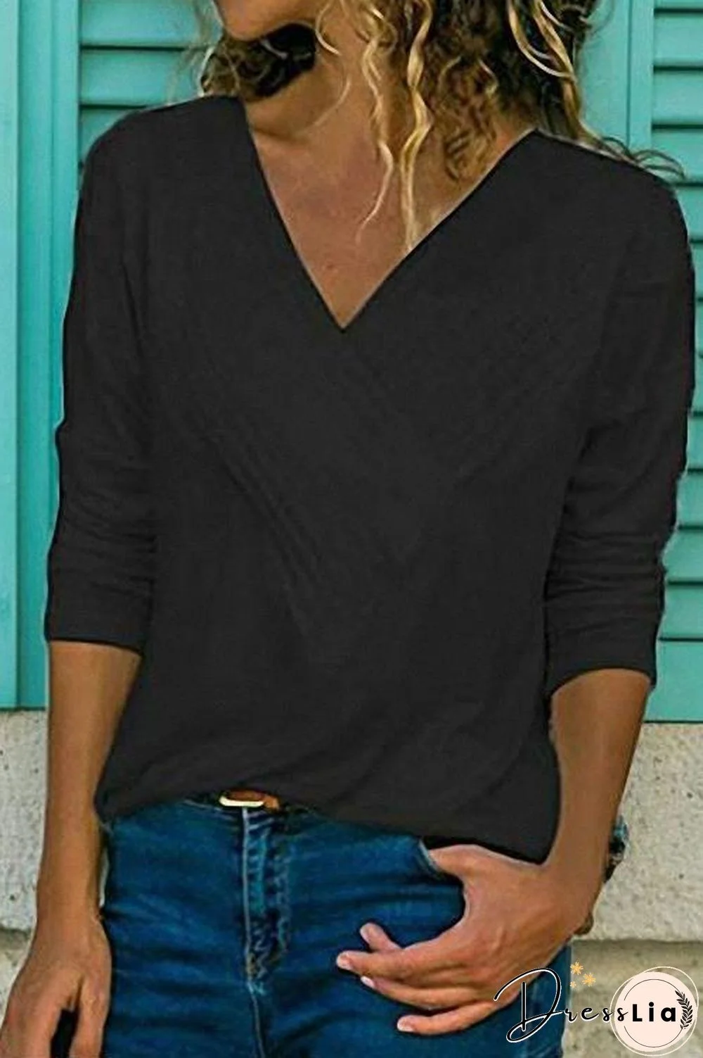 Classic V-neck Long Sleeves Basic Tops