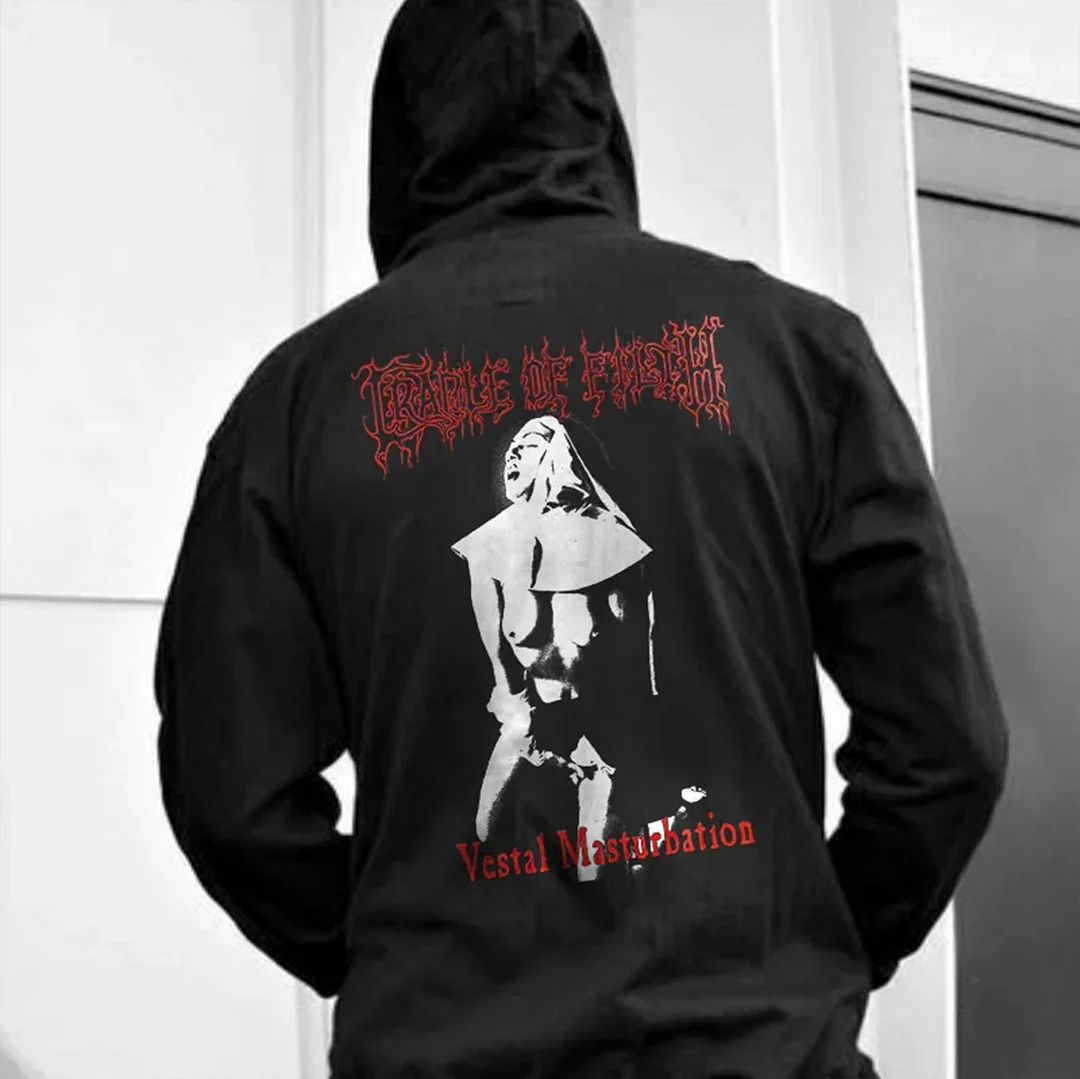 Vestal Masturbation Evil Nun Casual Graphic Black Print Hoodie
