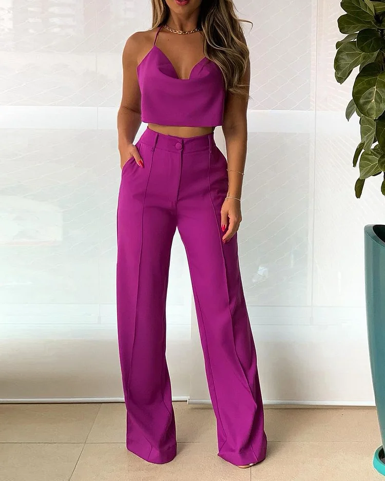 sleeveless solid color two piece suit