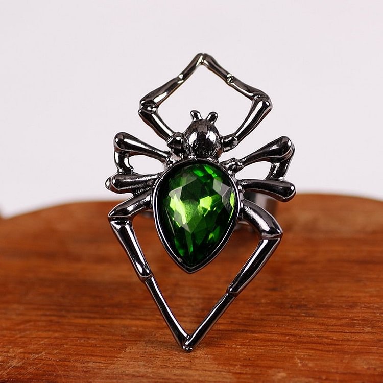 Green Crystal Spider Ring