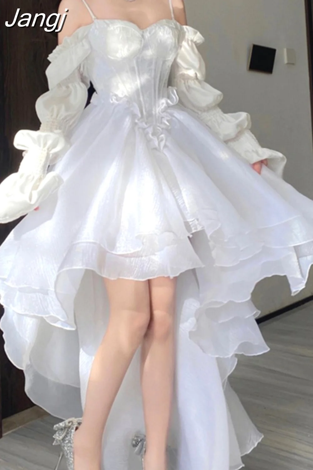 Jangj Spring Elegant White Off Shoulder Fairy Dress Chic Princess Puff Dress Mesh Puff Dress robes du soir vestidos de fiesta