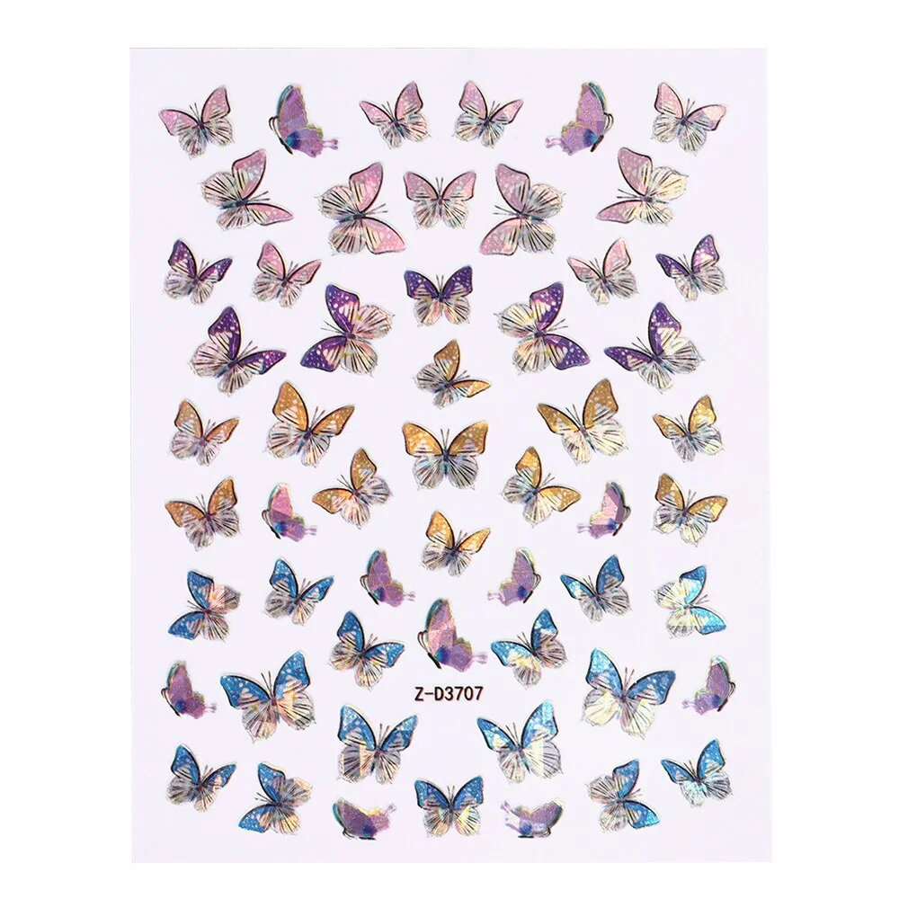 3D Holographics Colourful Butterfly Nail Art Stickers Various Pattern UV Gel Nail Art Decoration Design for Nail DIY Design