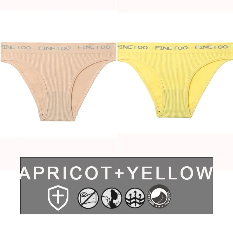 FINETOO 2PCS/Set Women's Seamless Panties Midi-Waist Femme Underpants Briefs Underwear Lingerie Letter Printed 9 Colors Pantys