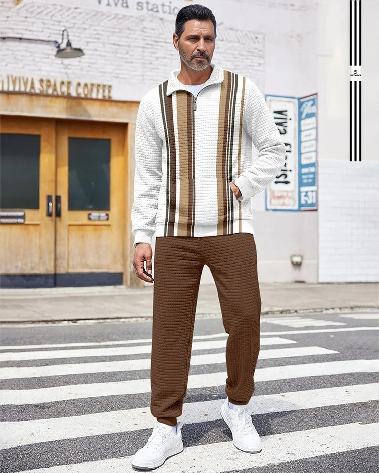Men's Quarter Zipper Plaid Jacquard Jogging Set  024