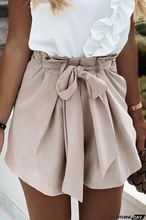 Bow Tie Elastic Waist Shorts