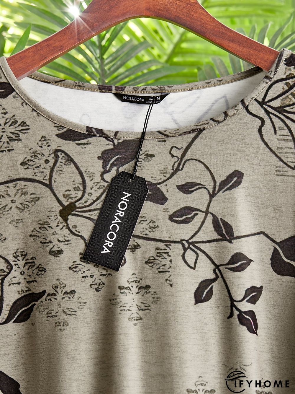 Crew Neck Casual Leaves Long Sleeve Tunic T-Shirt | IFYHOME