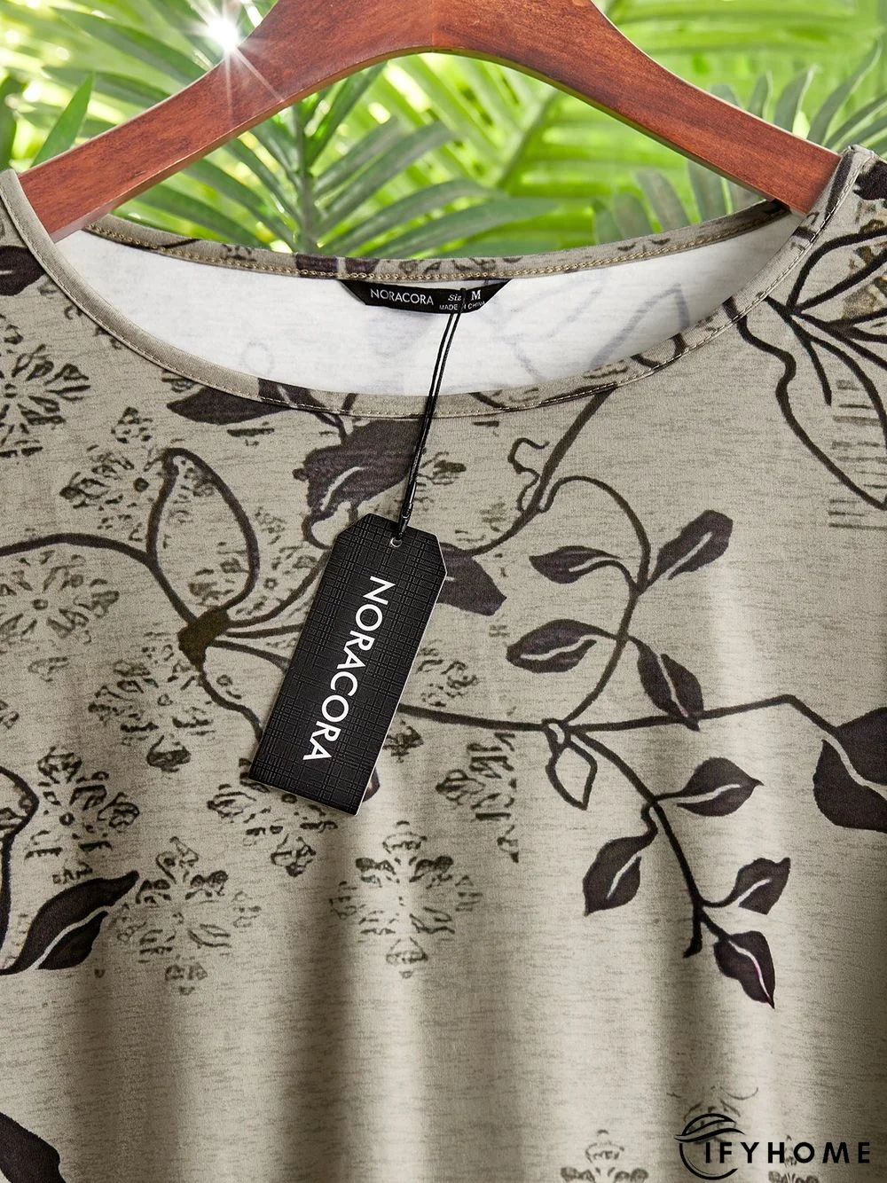 Crew Neck Casual Leaves Long Sleeve Tunic T-Shirt | IFYHOME