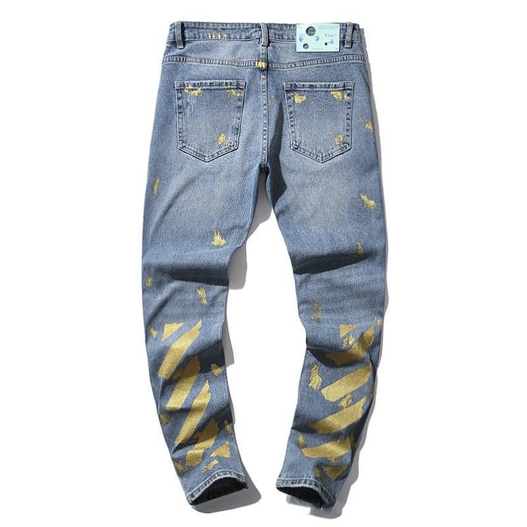 Off White Winter Pants Denim Stretch Trousers for Men and Women