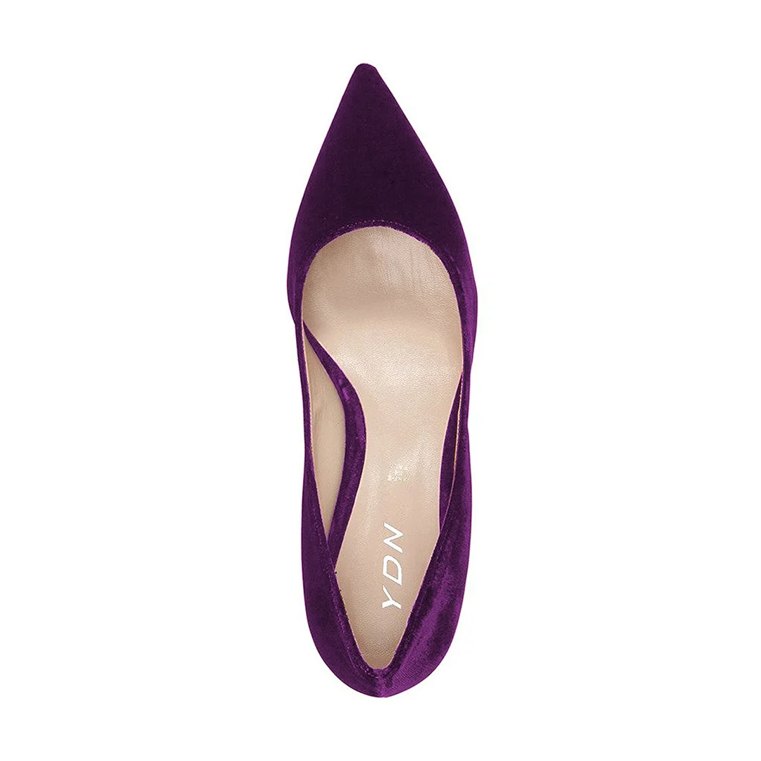 Velvet Sophisticated Block Heel Elegant Pumps in Dark Purple 