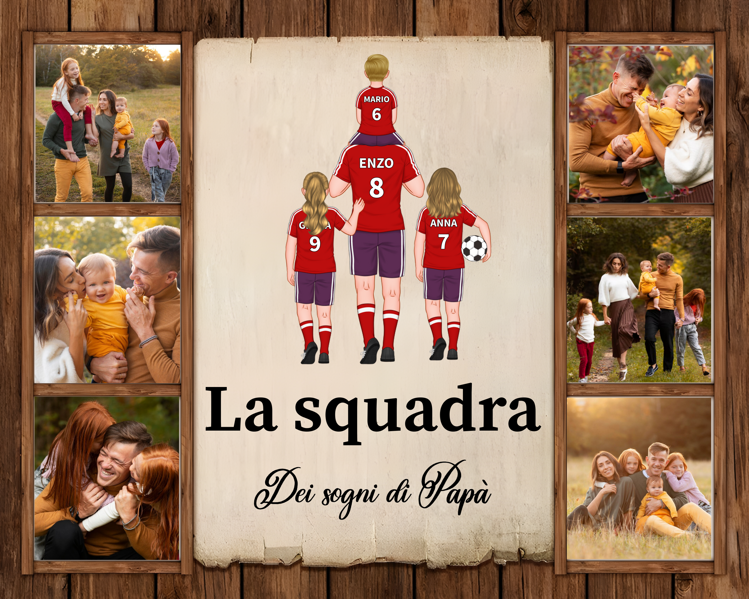 La squadra dei sogni di papà-Targa con immagini e nomi e foto personalizzabili per papà