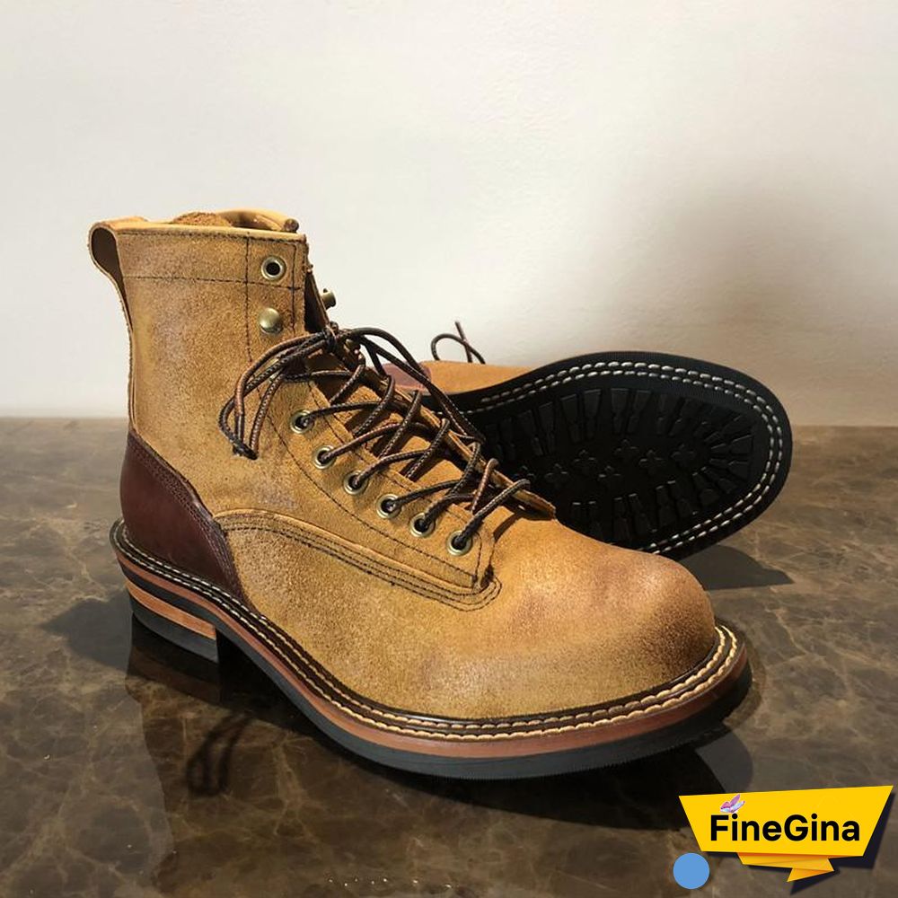 Vintage Lace-Up New Genuine Leather Platform Men Ring Black Red Ankle Boots Dress Work Casual Motorcycle Boots