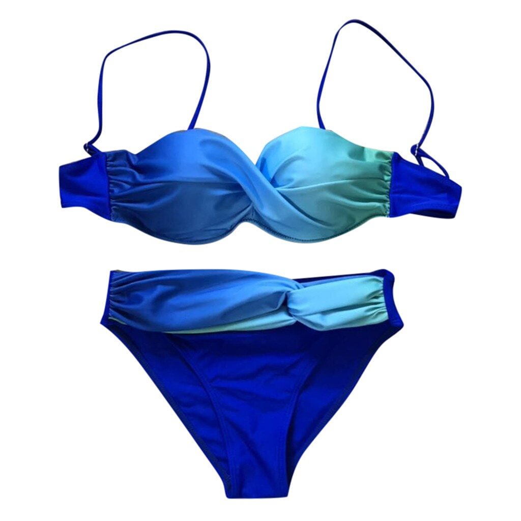 Women Summer Swim Suit Sexy Split Two Piece Swimwear Beachwear Gradient Print Bikini Swimsuit Bathing Beach Suit Tankini Plavky