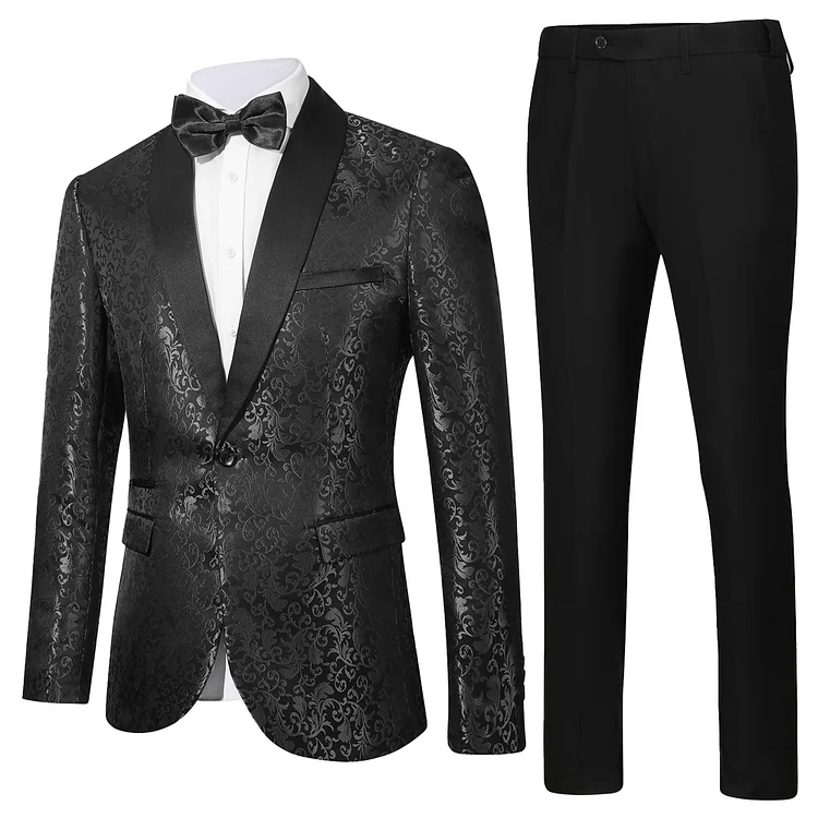 Gentriforge Tuxedo for Men Shawl Lapel Floral Jacket Solid Black Pants Set 2 Pieces Wedding Dinner Prom Tuxedos