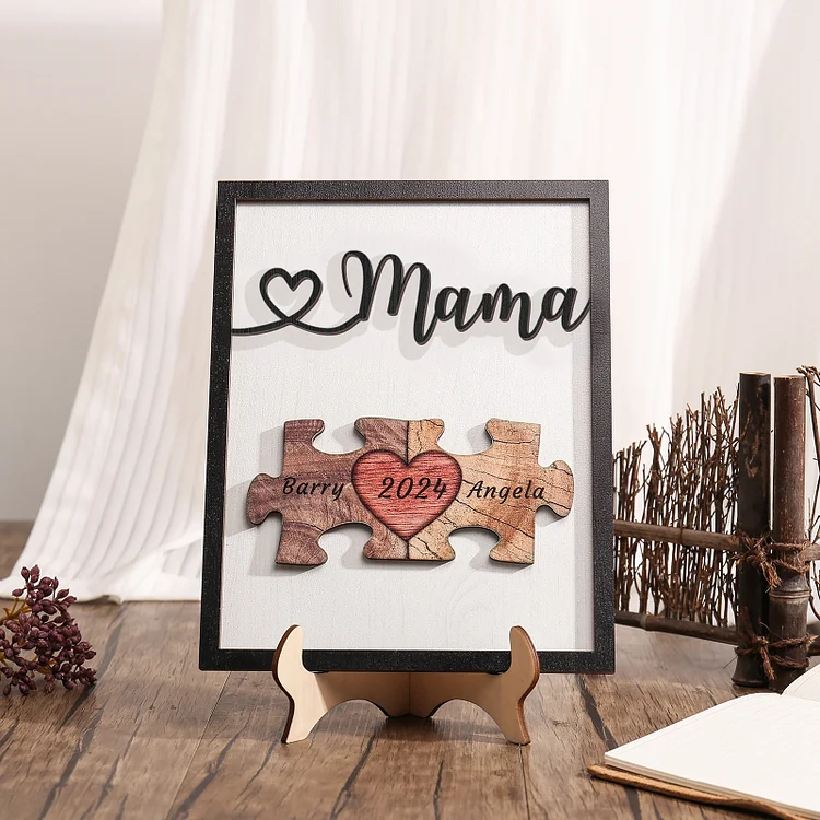 Kettenmachen Holz Deko-Personalisierbare 2 Namen & Jahr Ornament Mama Puzzle Holzdekoration für Mutter