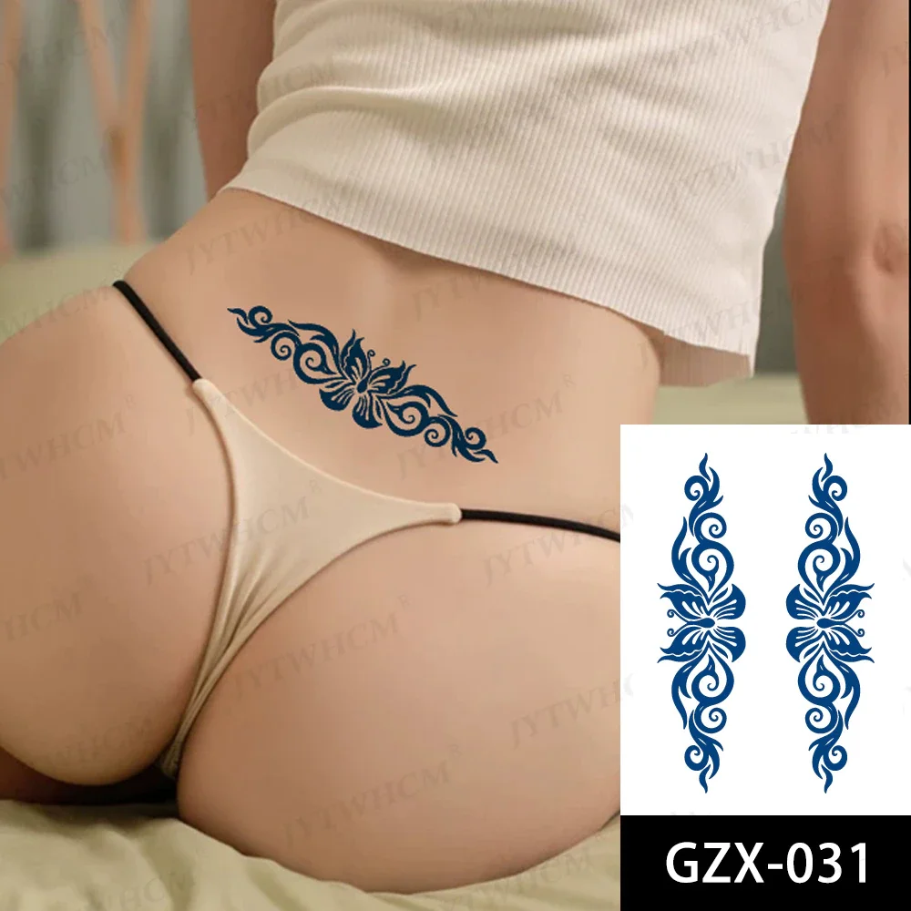 Sdrawing Stickers Semi-permanent Plant Lasting Tattoo Blue Henna Lace Flower Arm Non-reflective Herbal Juice Tattoo Waterproof
