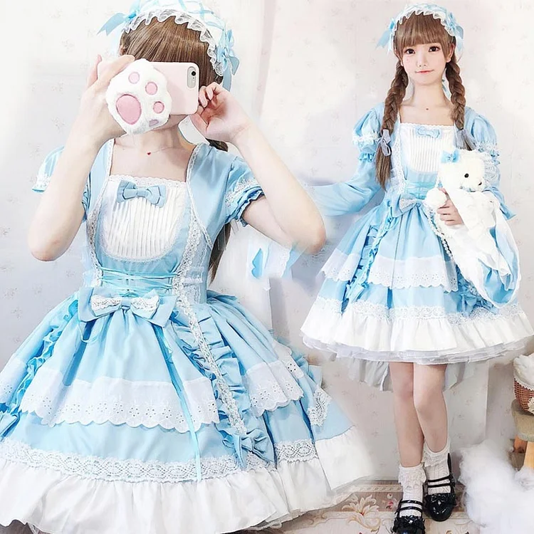 Lolita Lace Up Ruffled Maid Dress - Modakawa Modakawa