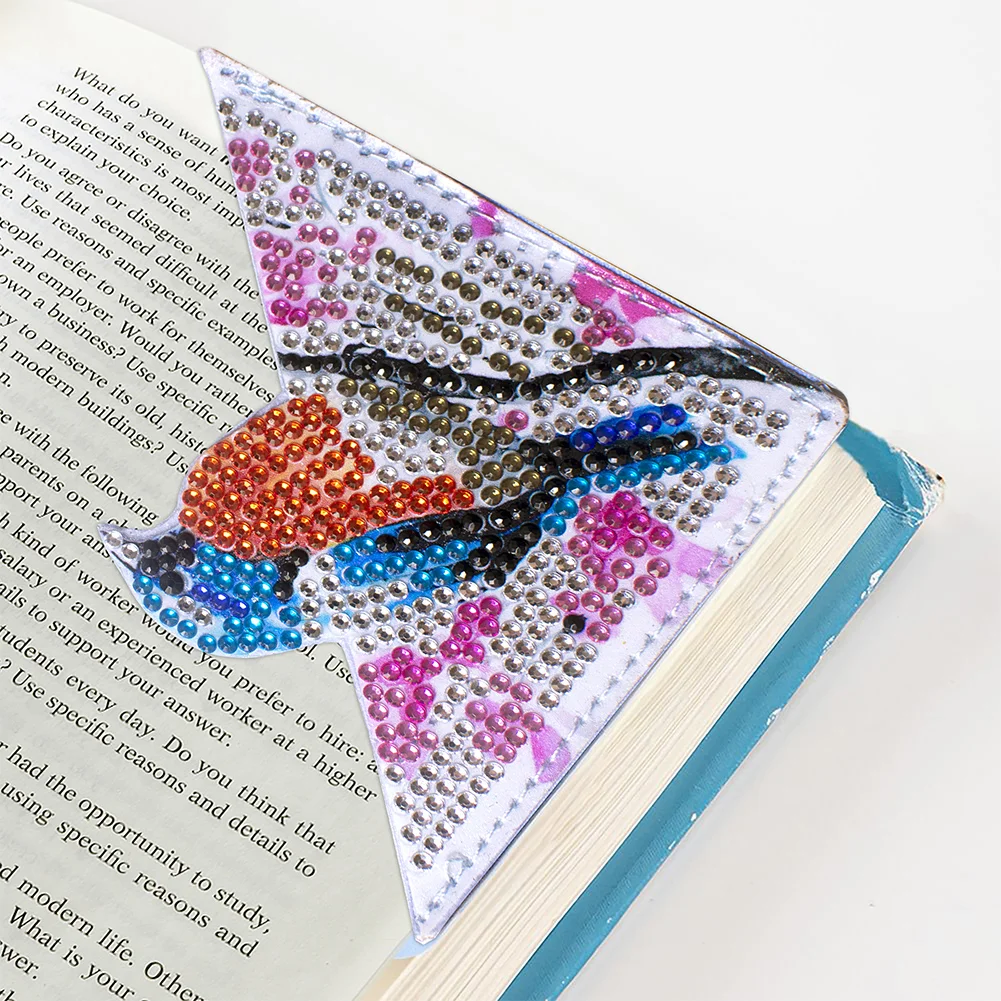 4pcs DIY Bird Diamond Art Bookmarks Art Craft 5D Leather Triangle Page Book Marks