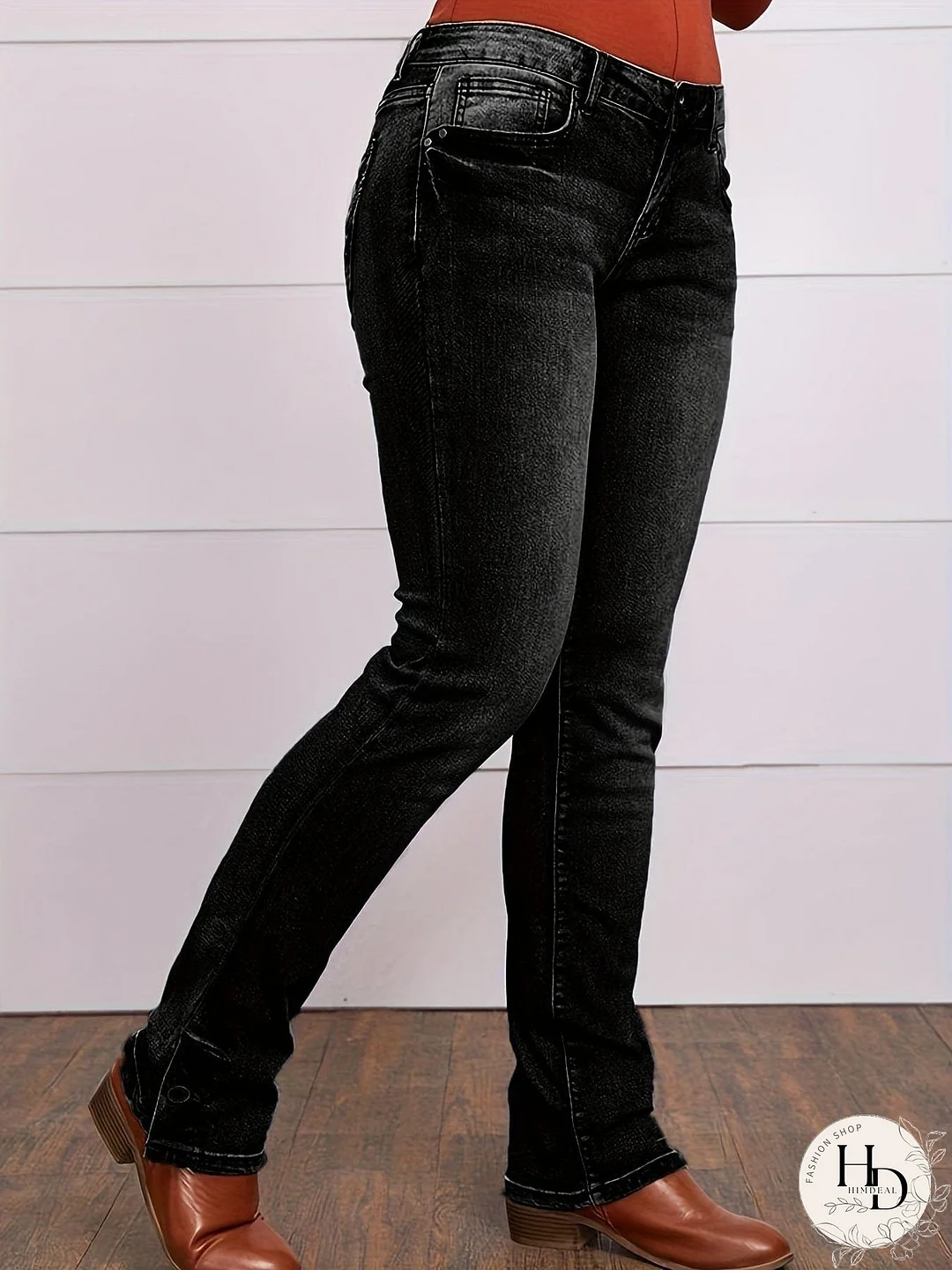 Vintage Embroidered Patchwork Bootcut Button Side Split Denim Jeans