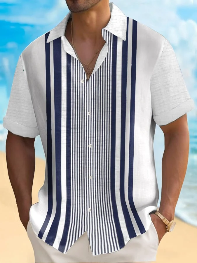 Men's Vintage Resort Color Block Pattern Casual Shirt