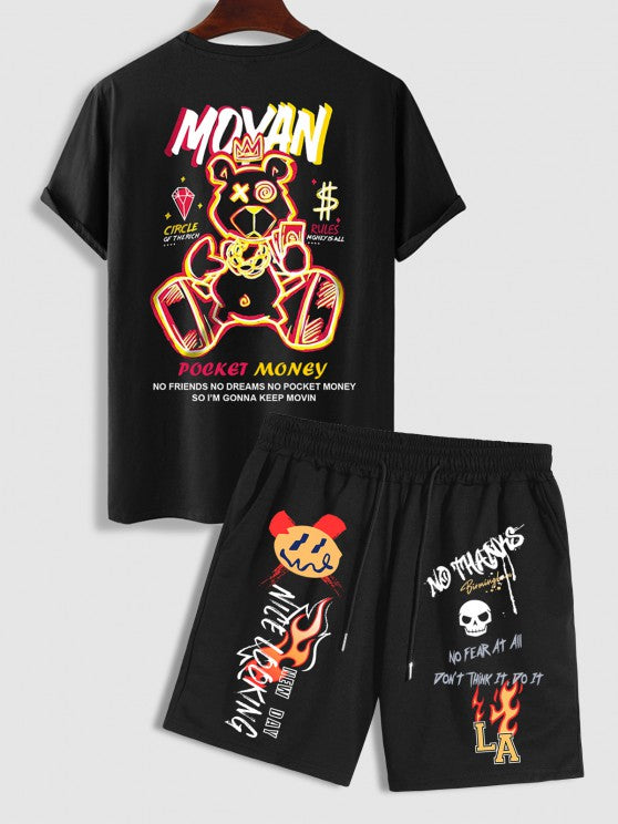 Cartoon Printed Short Sleeves T Shirt And Casual Shorts Set