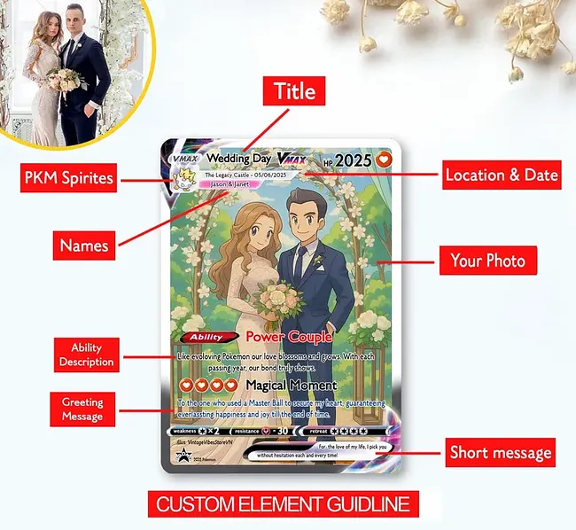 custom pokemon card anniversary Pokmon Price Love Acrylic Card, Personalized Couple Photo Petal Personalized Poke Card Anniversary Card,