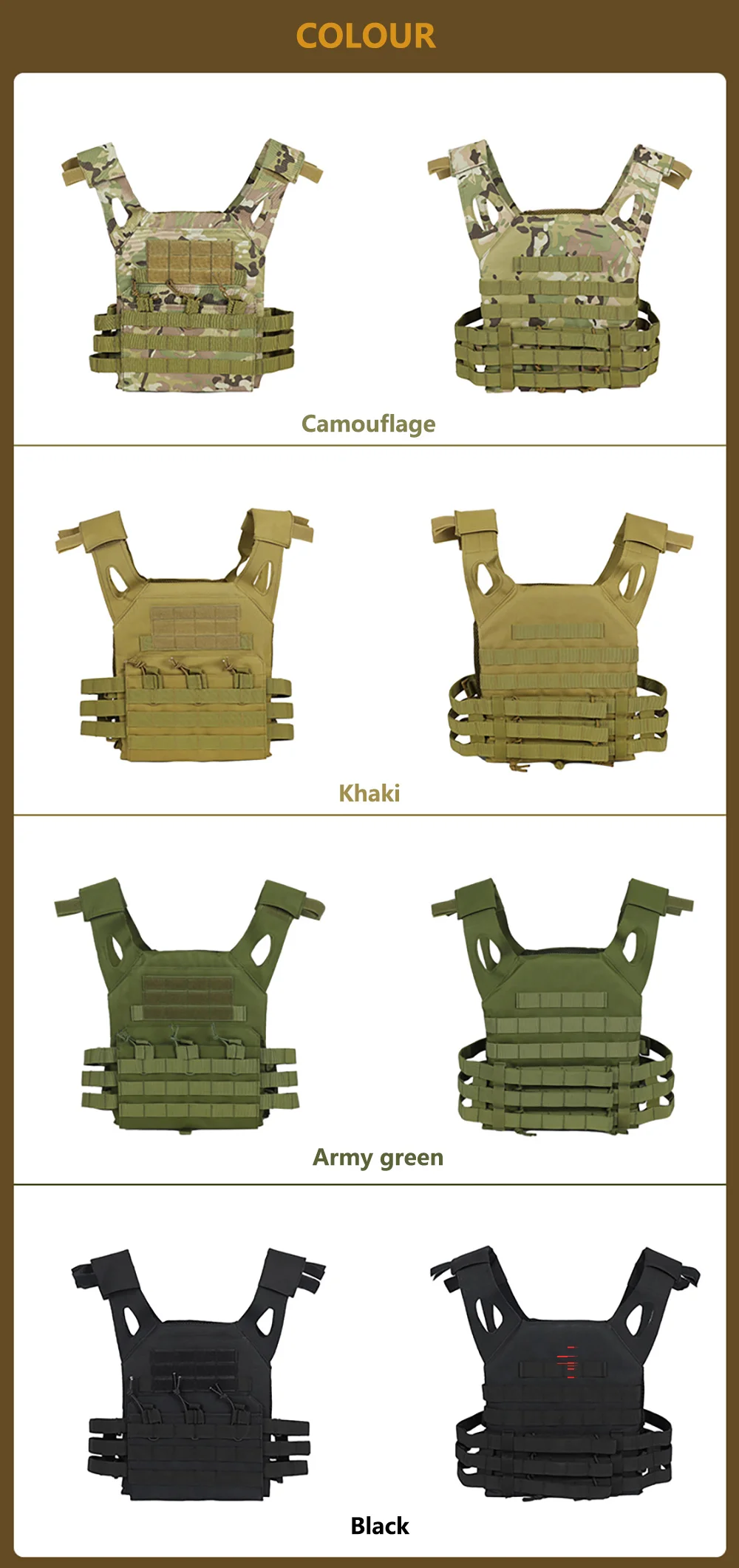 ohhunt® Adjustable JPC Tactical Vest Molle Vest Outdoor Hunting Combat Paintball Molle Plate Carrier Vest
