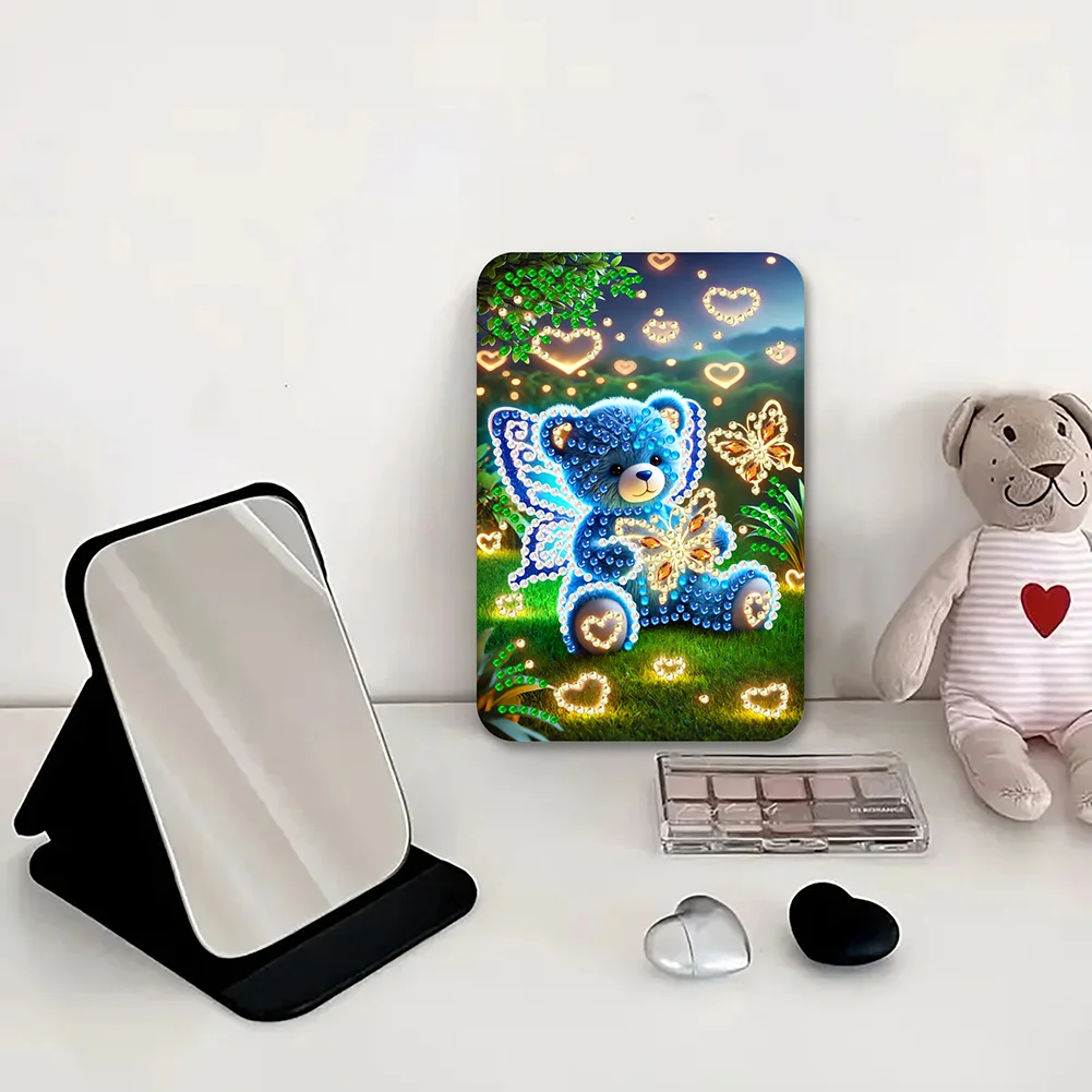 DIY Diamond Art Shiny Crystal Mirror Lightweight Standing Makeup Mirror (Bear)