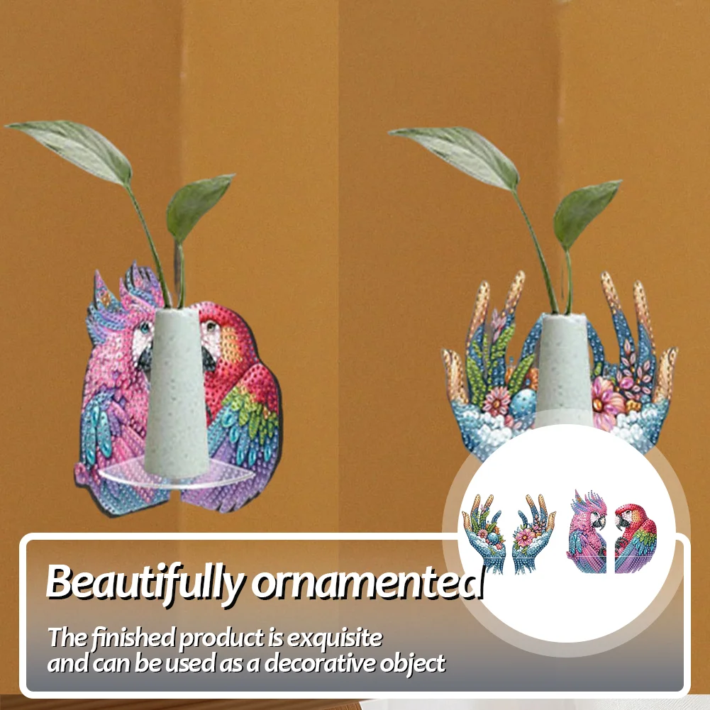 2pcs 2D Flat DIY Diamond Art Pendant DIY Home Decor Hanging Charm Decor (Parrot)