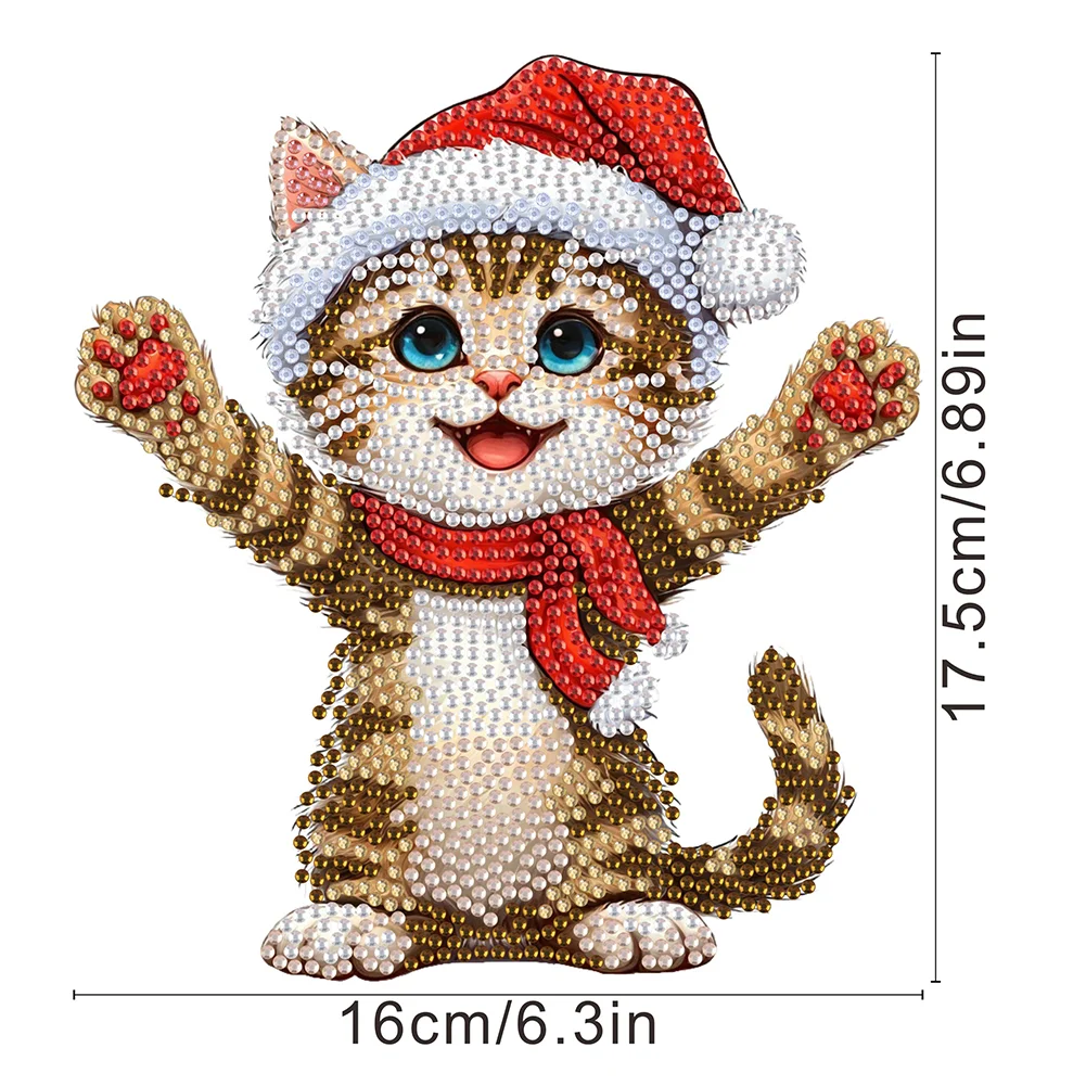 Xmas Acrylic Shaking Head 5D DIY Diamond Art Tabletop Decorations for Home (Cat)